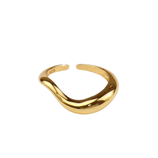 Adjustable Minimalist Geometric Line Band Nugget Ring Gold-plated Silver