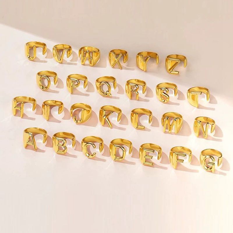 26 letter luxury niche 26 Alphabet Adjustable open gold nugget ring nugget earrings