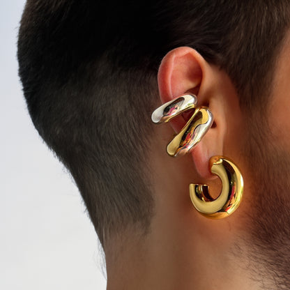 Gold Clip on Hoop Earrings Men