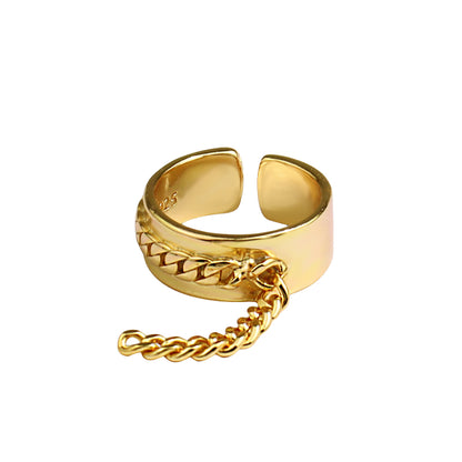 Adjustable Style Chain Gold-plated Nugget Ring Silver