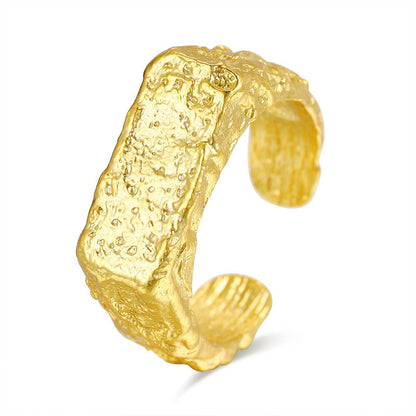 Hammered Rectangle 18K Gold Nugget Ring