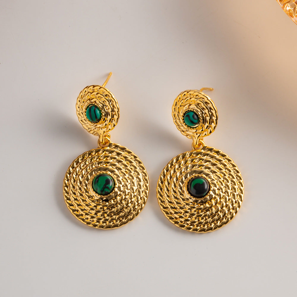 Wire Drop Nugget Earrings with Mini Cabachon in 18K Gold-plated nugget earrings