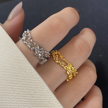 New fashion French style ring Japanese and Korean niche creative design online celebrity irregular lava open ring generation. nugget earrings