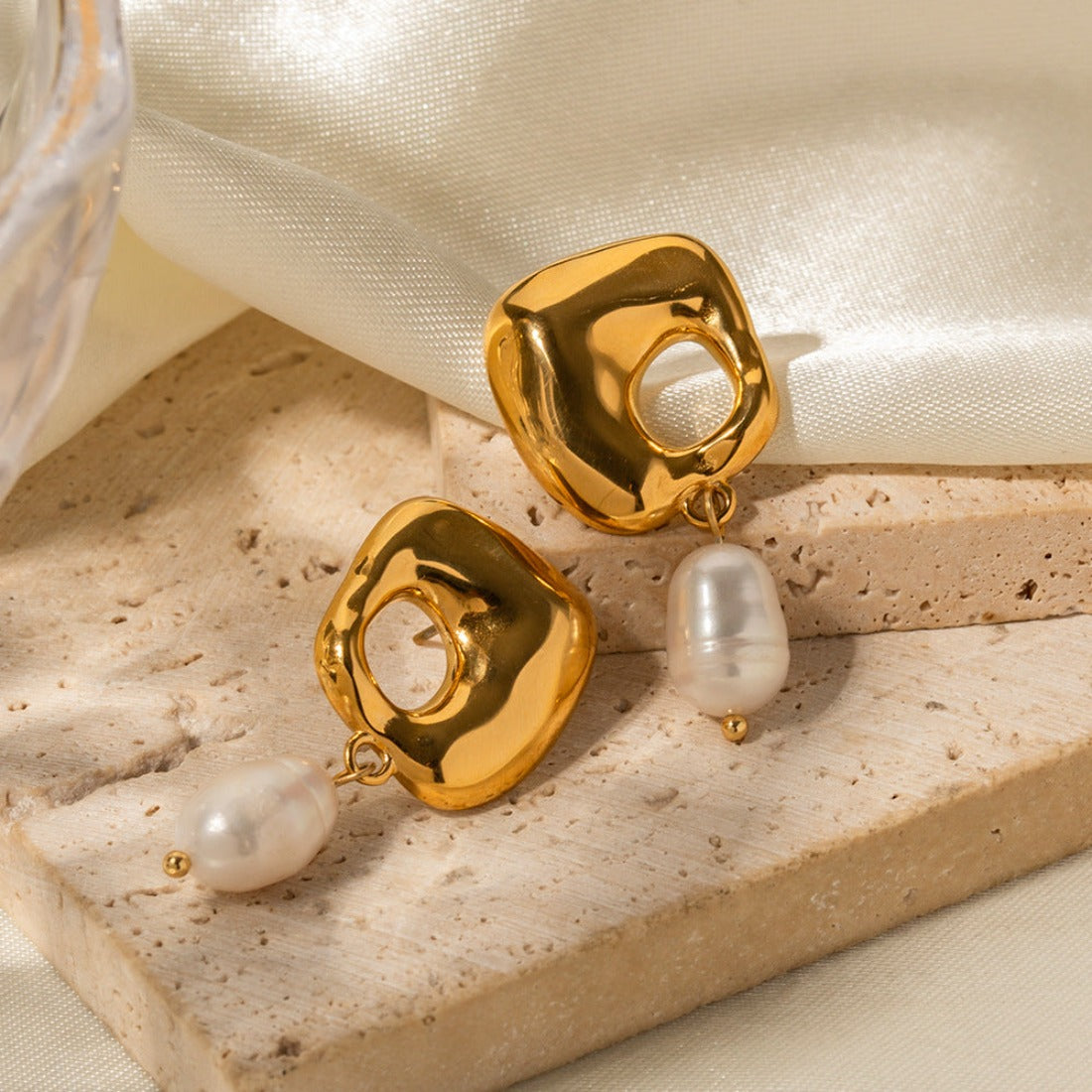 18k real gold nugget earrings