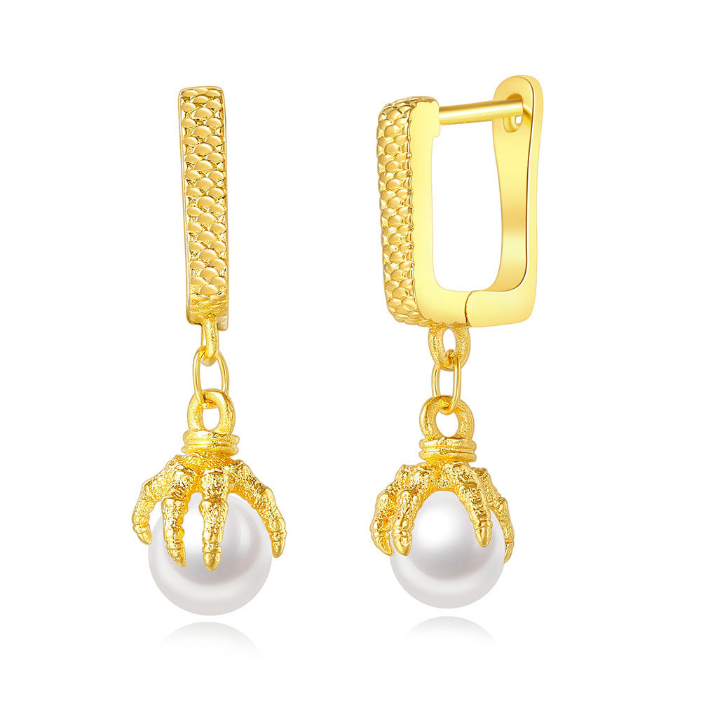 Square Hoop Pearl Stud Gold Nugget Earrings 18K Gold Plated