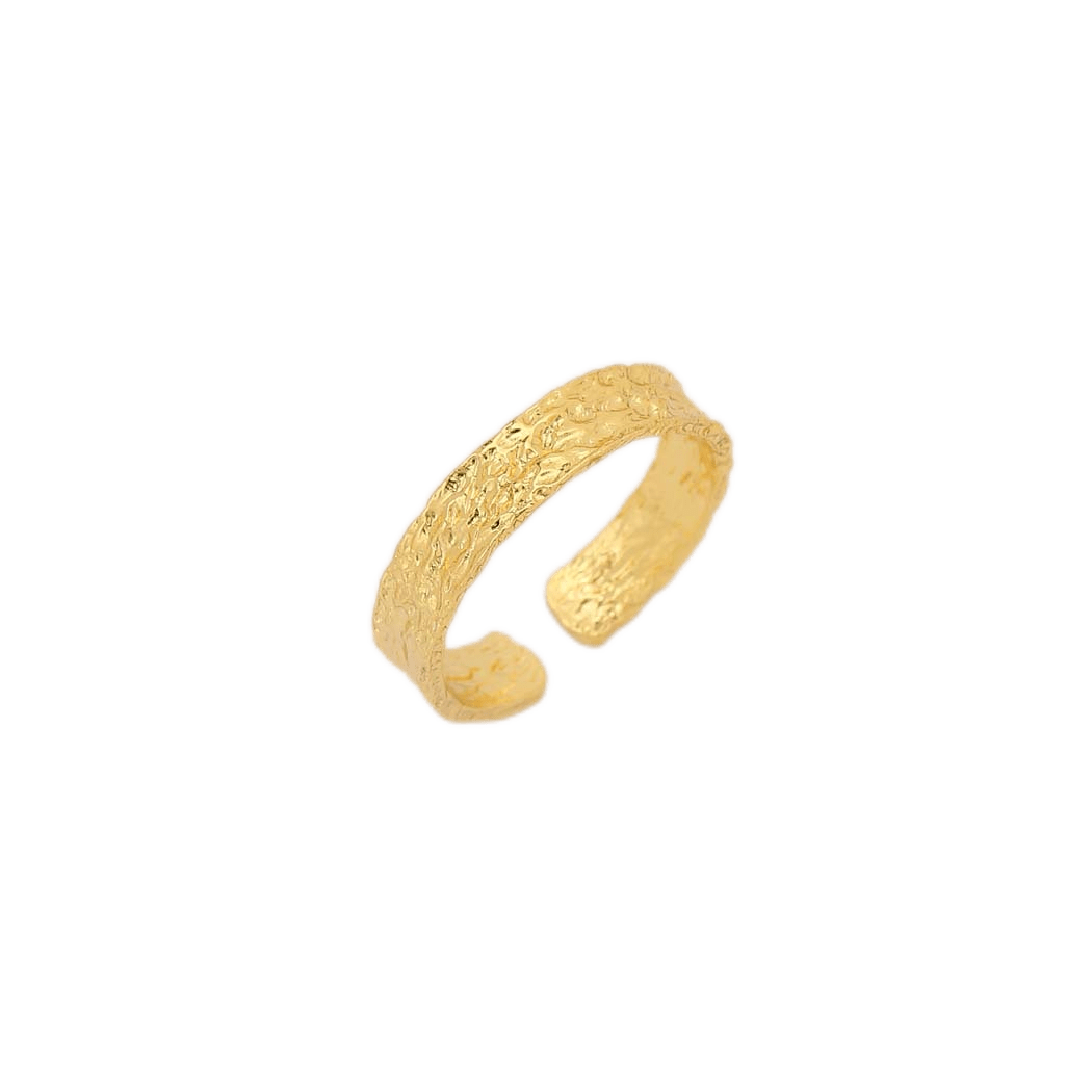 18K gold-plated varole texture cuff open gold nugget ring