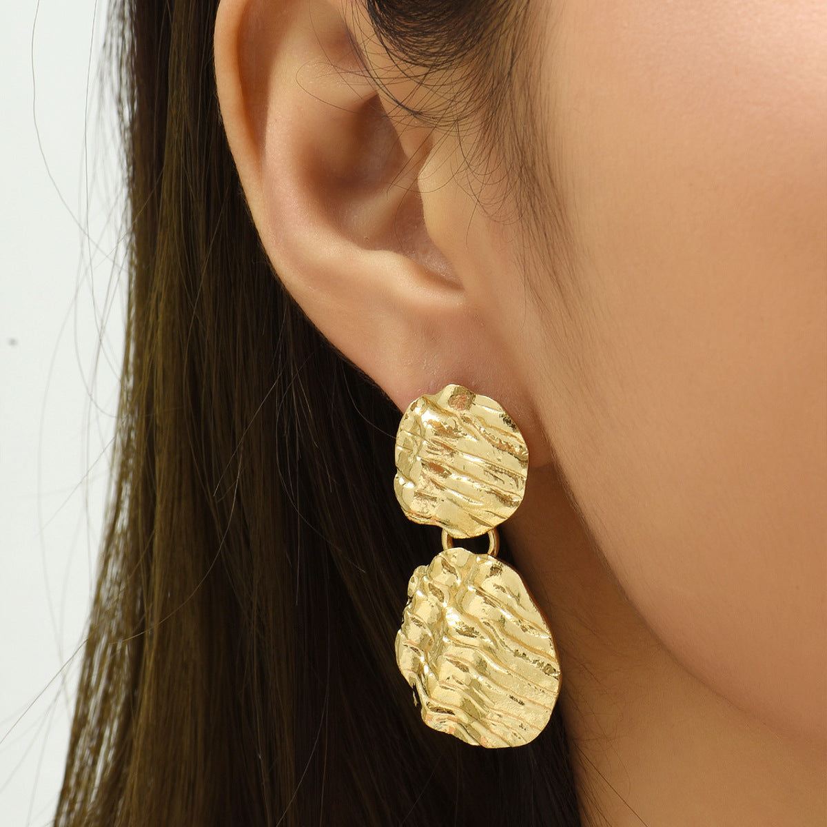 Nugget Jewelry Gold Double Disc Carved Hammered Earrings nugget earrings