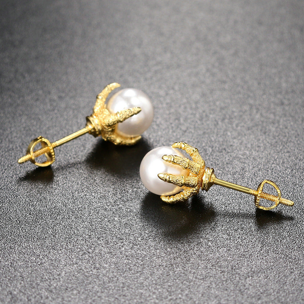 Square Hoop Pearl Stud Gold Nugget Earrings 18K Gold Plated