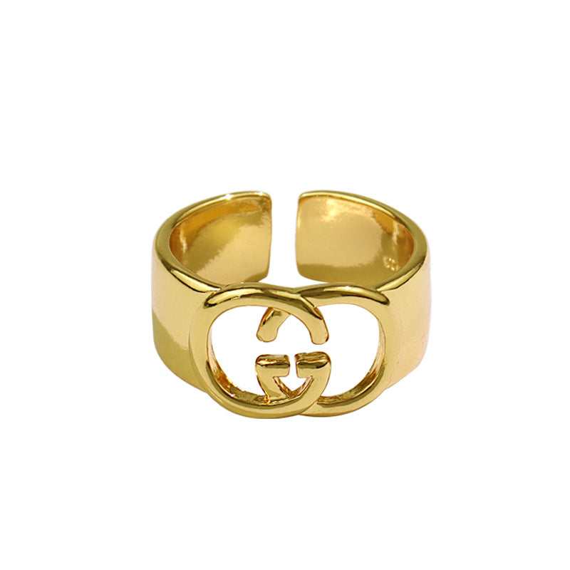 Adjustable Double G 18K Yellow Gold Nugget Ring Silver