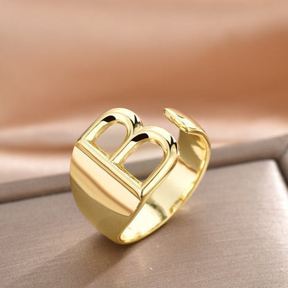 26 letter luxury niche 26 Alphabet Adjustable open gold nugget ring