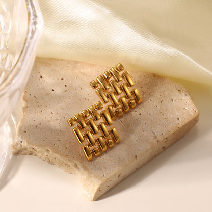 Vintage Square Woven Open Stud Earrings 18K gold-plated