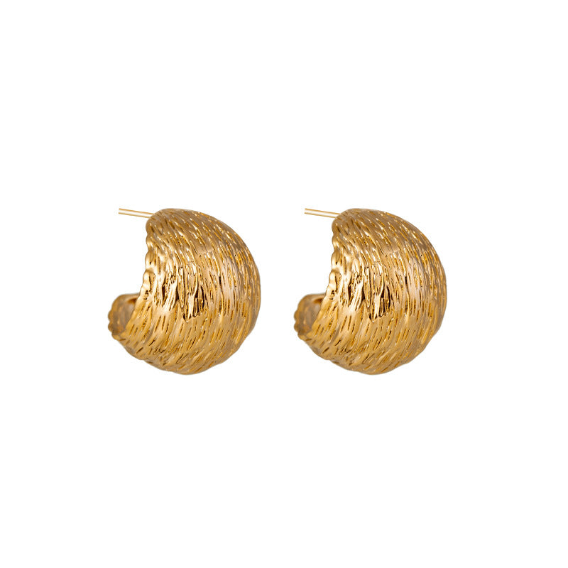 14k Gold Nugget Textured Dome Hoop Earrings