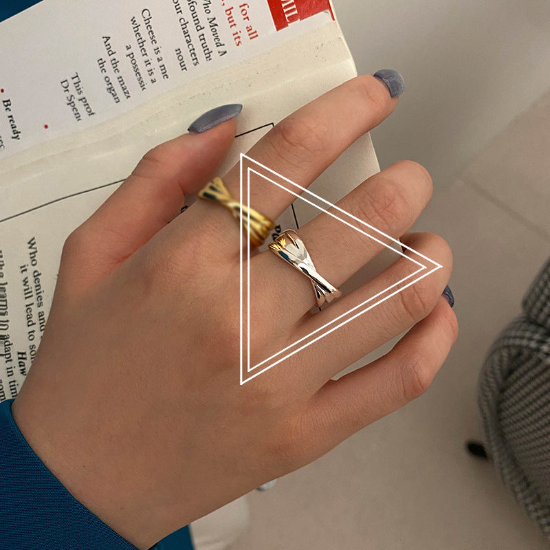 New cross ring female Korea personality simple opening adjustment ring gold texture cross-border accessories nugget earrings