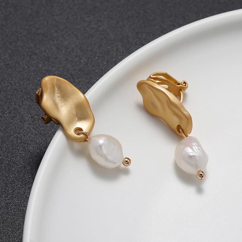 Baroque Pearl Nugget Earrings Matte Gold-plated nugget earrings