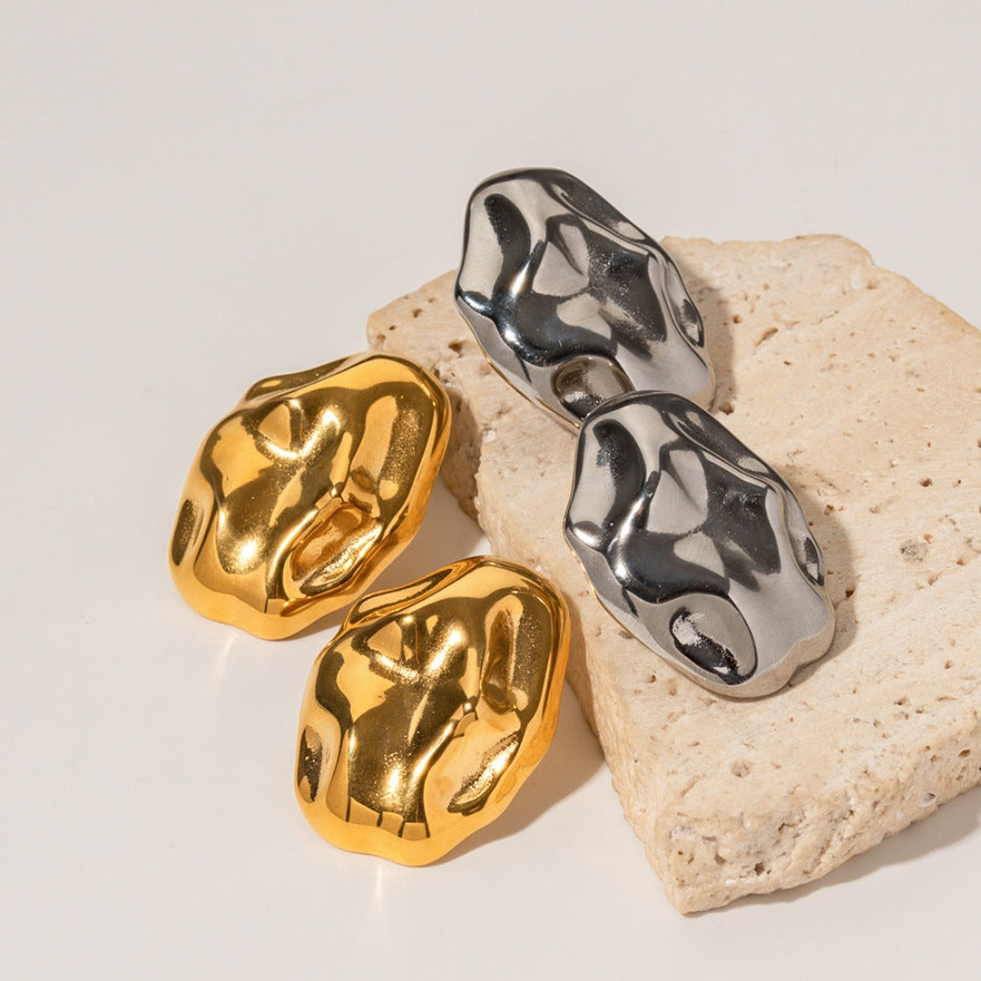 Gold Stud Earrings| Hammer Pattern