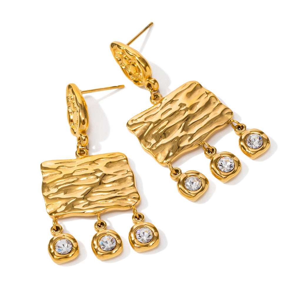 Zircon Tassel Pendant Diamond Nugget Earrings 18k Gold-plated