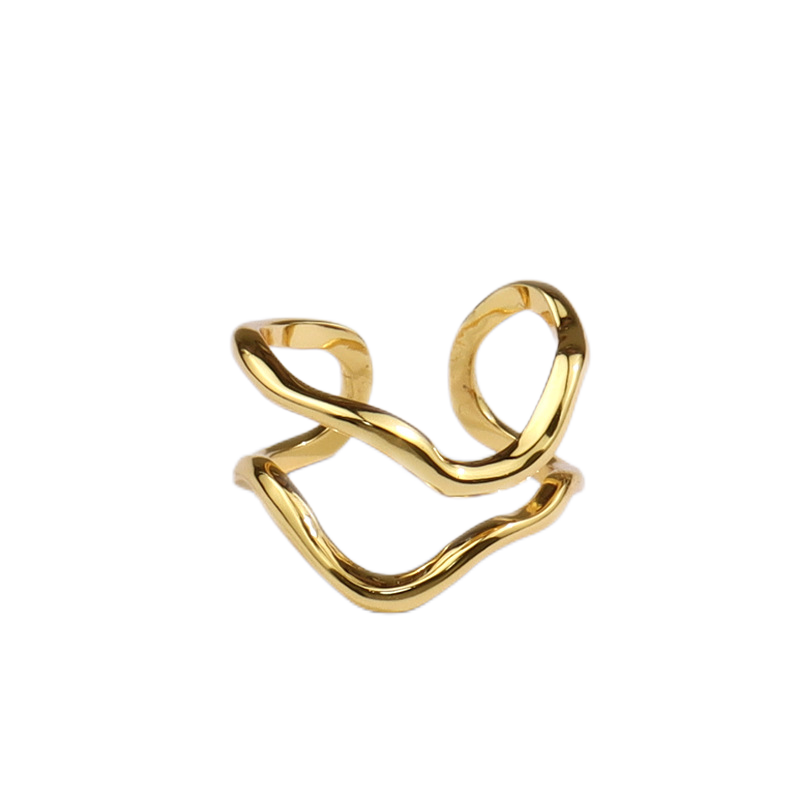 Yellow Gold Twist Spiral Open Silver Nugget Ring 14K Gold-Plated
