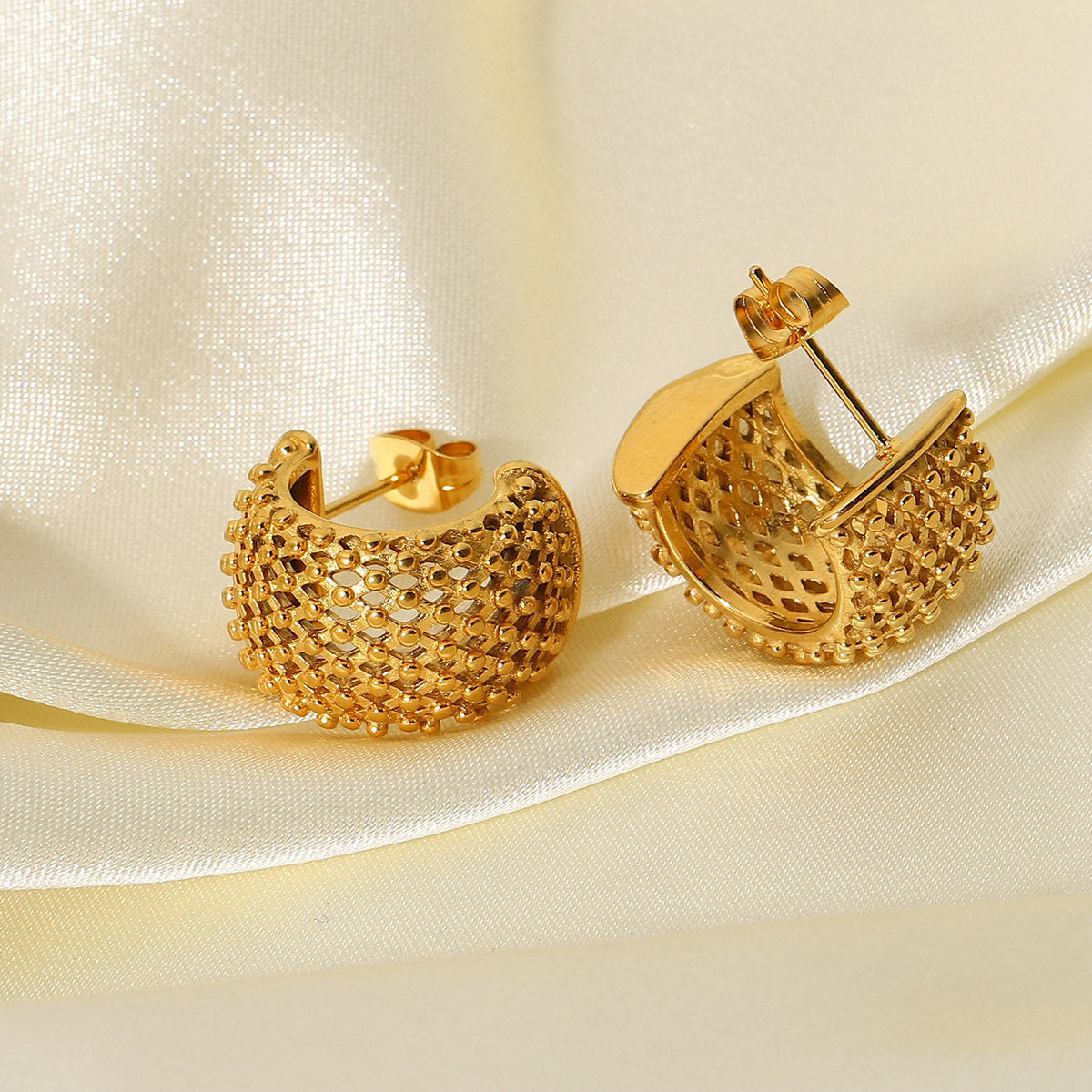 Chic Grid Gold Nugget Earrings 18k Gold-plated nugget earrings