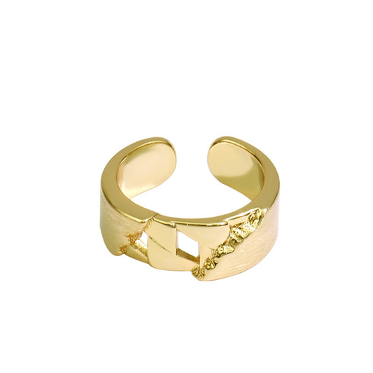Trendy Retro Hollowed Nugget Rings Gold-plated Silver