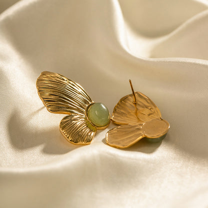 Green Stone Wing Nugget Earring 18k Gold-Plated