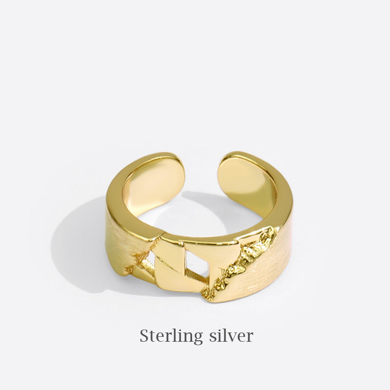 Trendy Retro Hollowed Nugget Rings Gold-plated Silver nugget earrings