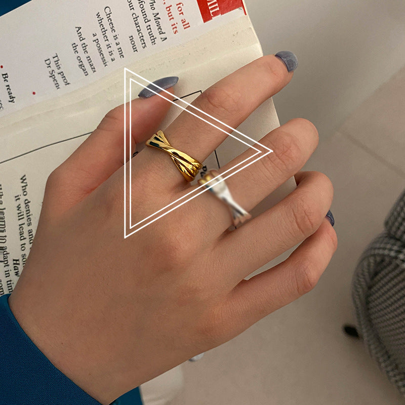 New cross ring female Korea personality simple opening adjustment ring gold texture cross-border accessories nugget earrings