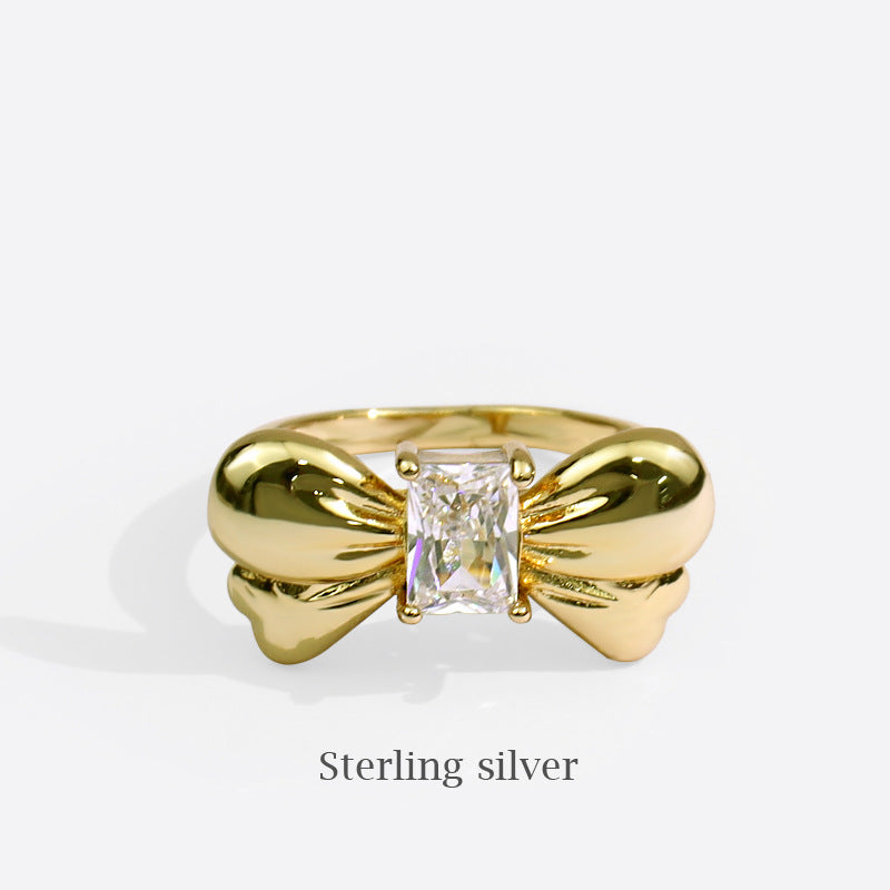 Lovely Bow Nugget Ring With ZC Diamond Gold-plated Silver nugget earrings