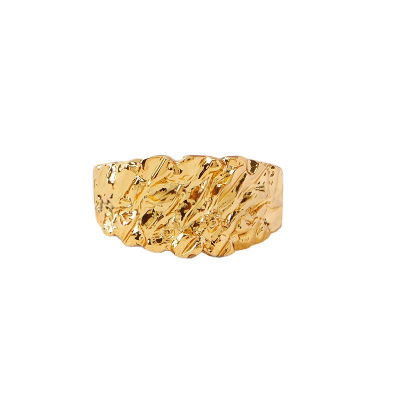 Gold Irregular Foil Texture Hip Hop Ring