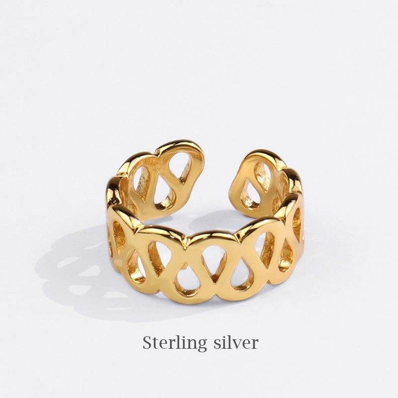 Niche Cold Hollow Nugget Ring For Women Gold-plated Silver nugget earrings