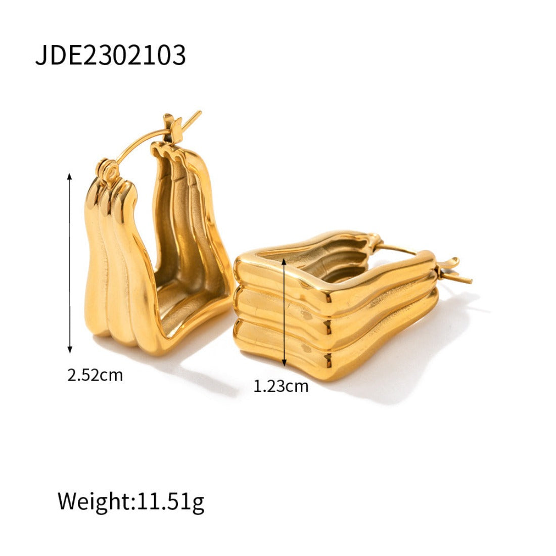 the size gold nugget earrings three-dimensional triangular stripe