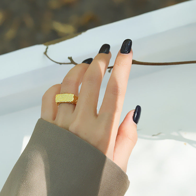 Hammered Rectangle 18K Gold Nugget Ring