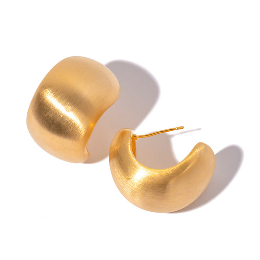 Vintage retro earrings 18K gold brushed bread earrings 925 silver needle hypoallergenic jewelry luxury ins earrings nugget earrings