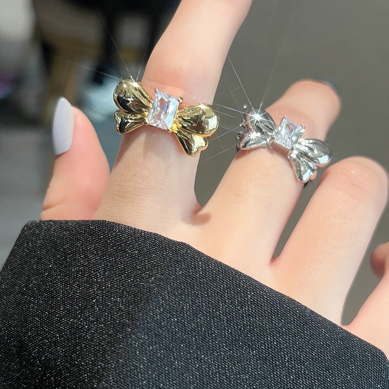 Lovely Bow Nugget Ring With ZC Diamond Gold-plated Silver nugget earrings