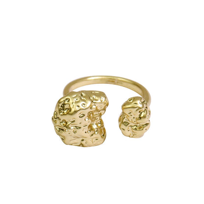 Gold Nugget Metal Texture Open Stud Ring