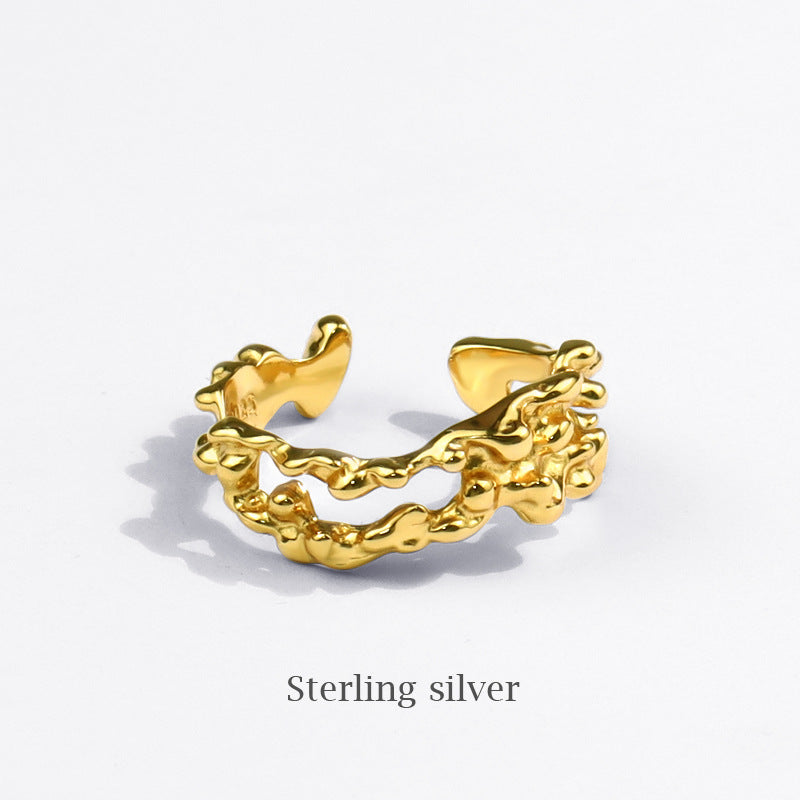 New fashion French style ring Japanese and Korean niche creative design online celebrity irregular lava open ring generation. nugget earrings