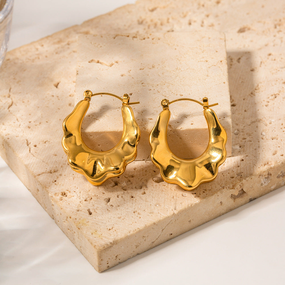 Wave Hoops Earrings, Gold Plated nugget earrings