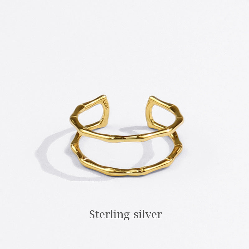 New bamboo Korean version ring, creative opening adjustment, women's ring, simple and versatile, gold color ring, cross-border supply nugget earrings