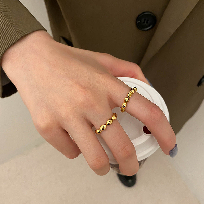 New Gold Fashion Simple Wave Ring Women's Ins Fashion Network Red Temperament Layered Plain Ring Lava Ring nugget earrings