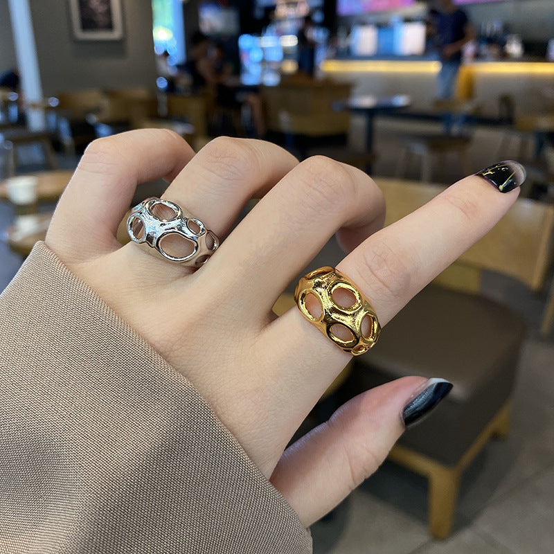 New cross-border source openwork gold personality fashion ring fashion ins Korean version open ring drop shipping nugget earrings