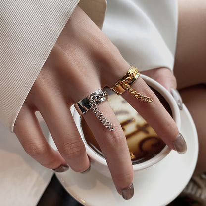 Adjustable Style Chain Gold-plated Nugget Ring Silver