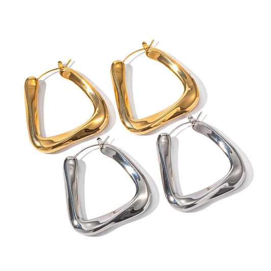 Square Hoop Stud Gold Nugget Earrings 14K Gold Plated