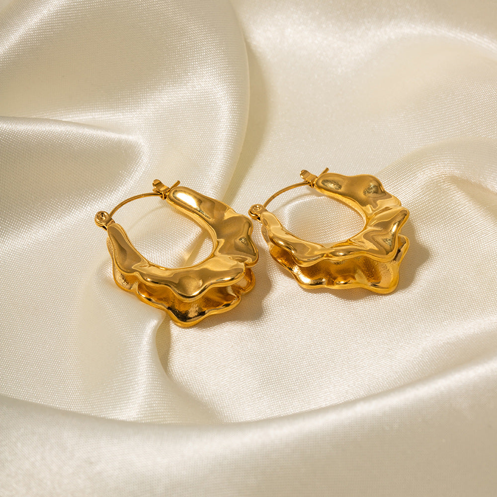 Wave Hoops Earrings, Gold Plated nugget earrings