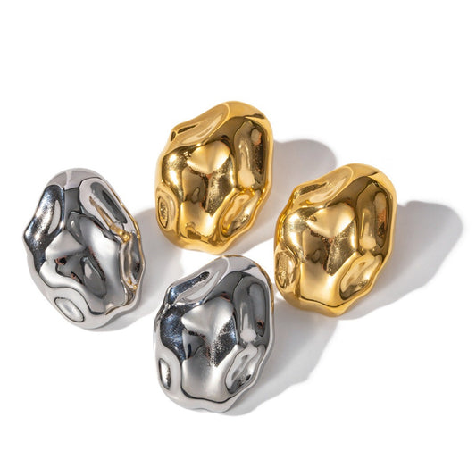 Gold Stud Earrings| Hammer Pattern nugget earrings