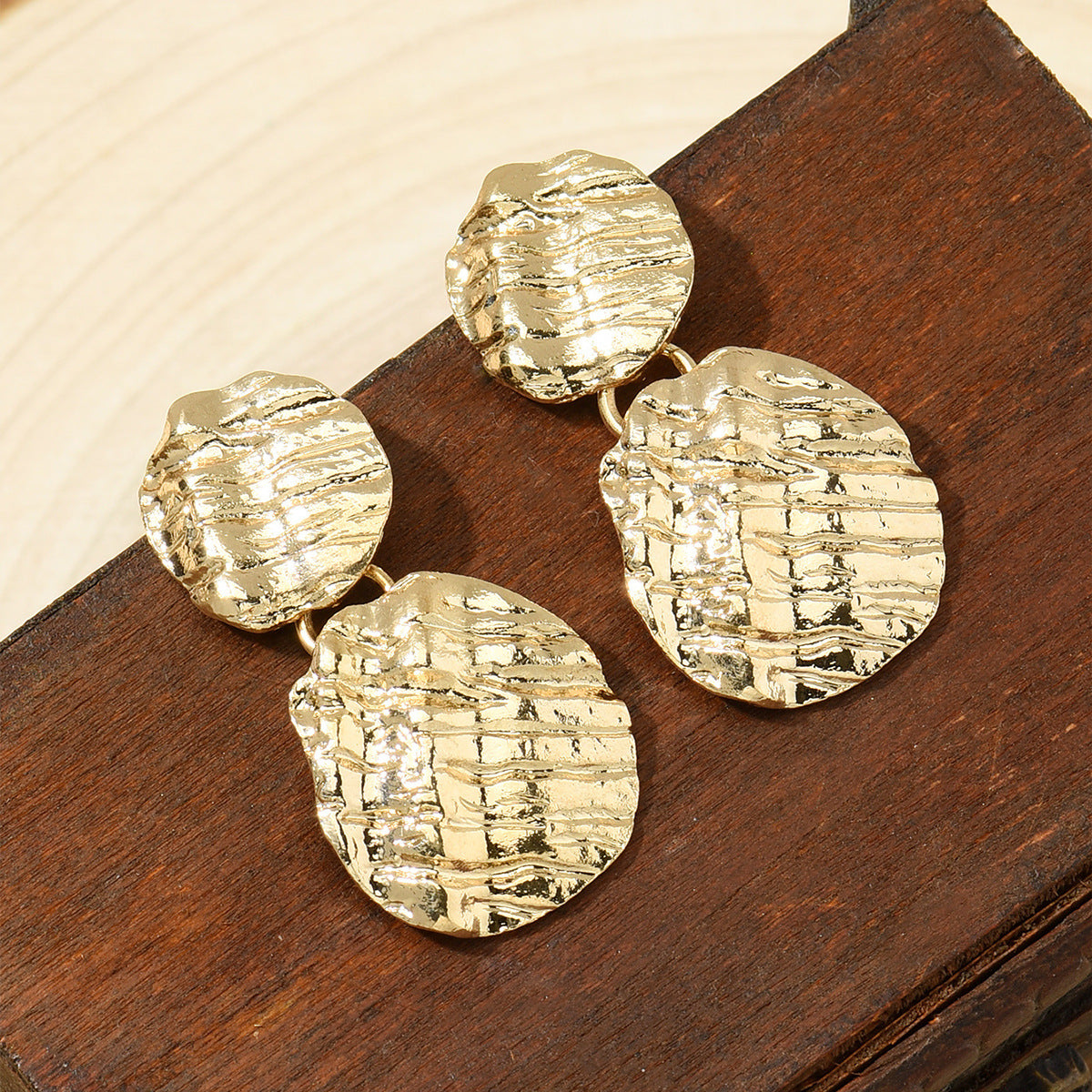 Nugget Jewelry Gold Double Disc Carved Hammered Earrings nugget earrings