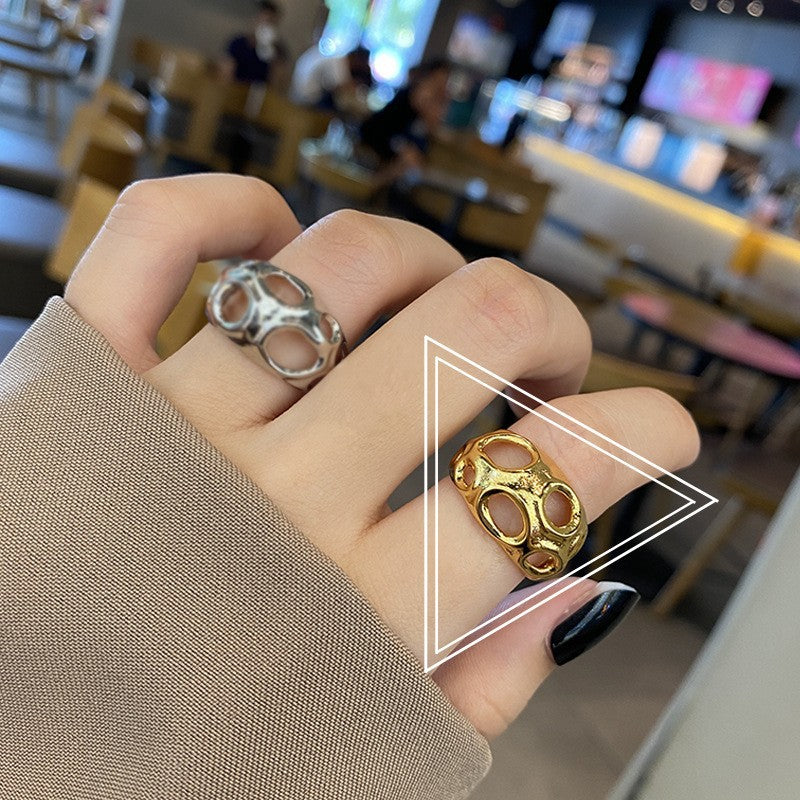 New cross-border source openwork gold personality fashion ring fashion ins Korean version open ring drop shipping nugget earrings