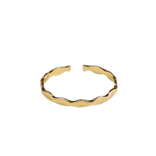 Solid Gold Texture Curvy Ring| Resizable nugget earrings