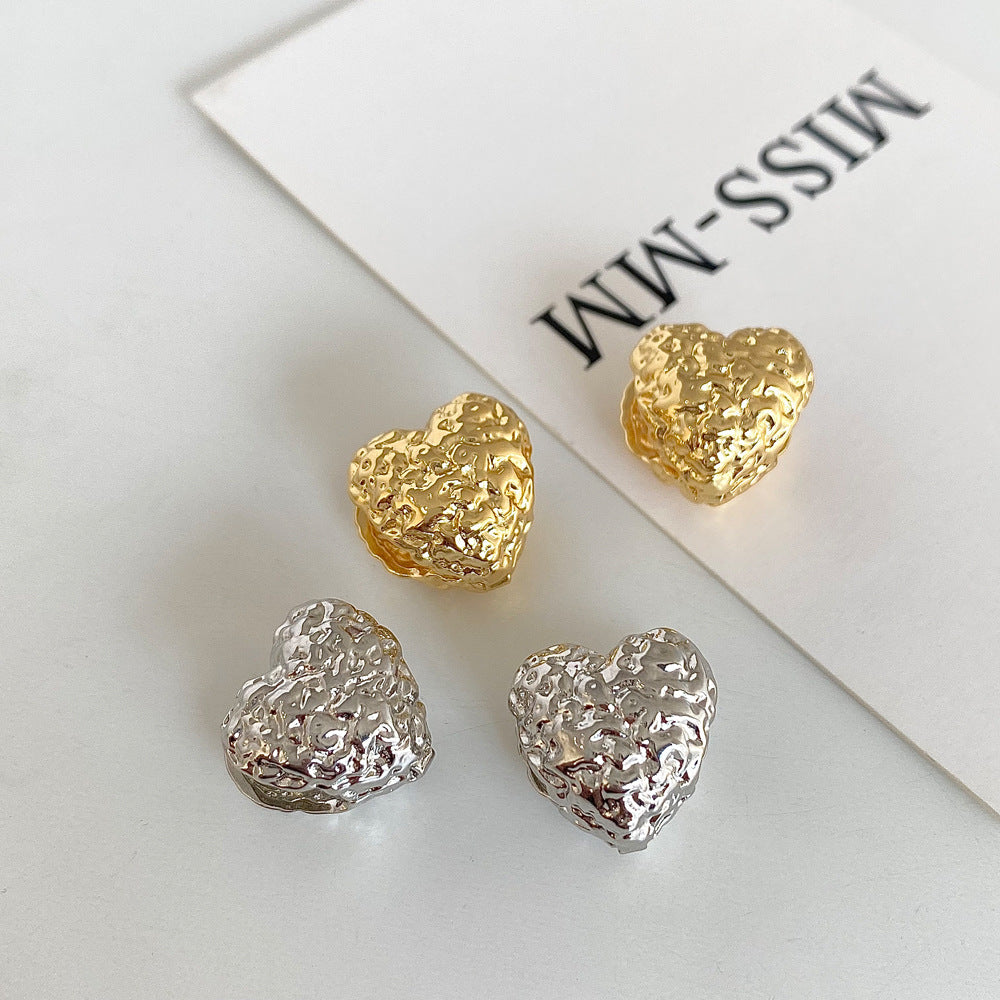 Hammered Heart Nugget Earrings Gold-plated Silver