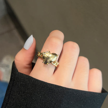 Trendy Broken Heart Nugget Ring 14K Gold-plated Silver