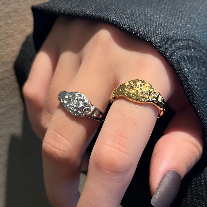 Brass Irregular Vintage Band Open Nugget Ring Gold-plated Silver