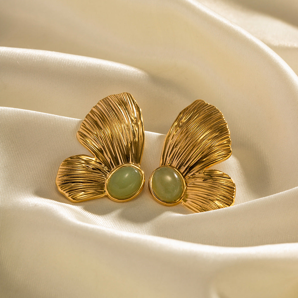 Green Stone Wing Nugget Earring 18k Gold-Plated